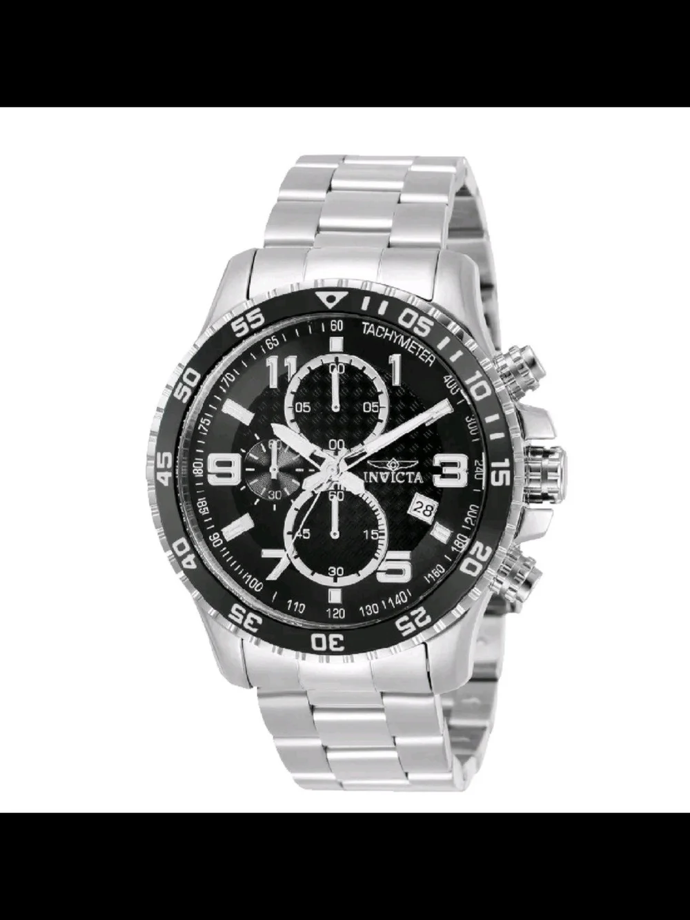 Invicta Silver Stainless Steel Chronograph with Black Dial